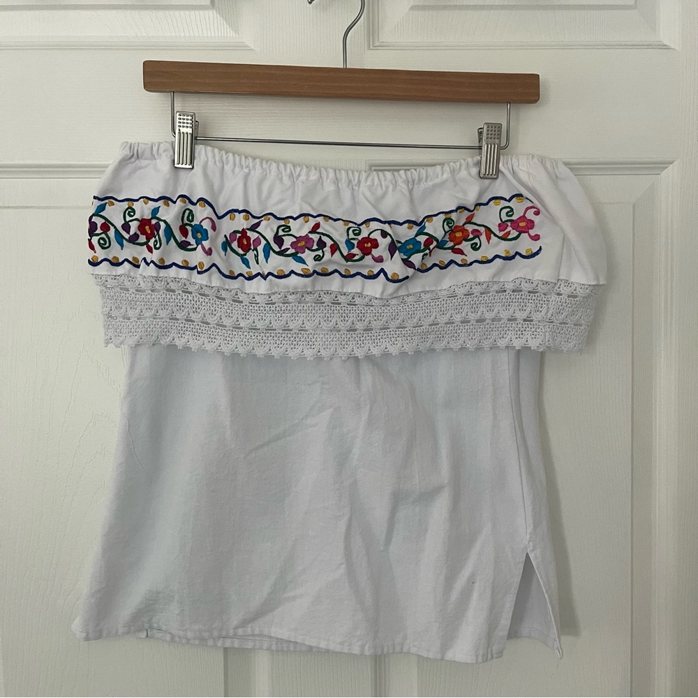White Embroidered Off-Shoulder Mexico Top